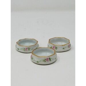 Vtg 3 open Salt Cellers hand painted ceramic serving floral Victorian style